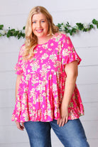 Haptics Fuchsia Floral Frill Ruffle Hem Tiered Swing Top Final Sale Haptics