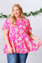 Haptics Fuchsia Floral Frill Ruffle Hem Tiered Swing Top Final Sale Haptics