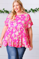 Haptics Fuchsia Floral Frill Ruffle Hem Tiered Swing Top Final Sale Haptics