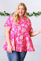 Haptics Fuchsia Floral Frill Ruffle Hem Tiered Swing Top Final Sale Haptics