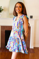 Beeson River Just for Fun Aqua Floral V Neck Ruffle Sleeve & Hem Dress Beeson River