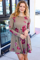 Beeson River True Love Taupe & French Rose Floral Print Long Sleeve Dress Beeson River