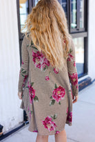 Beeson River True Love Taupe & French Rose Floral Print Long Sleeve Dress Beeson River