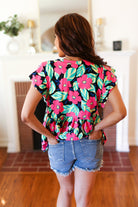 Haptics Black & Pink Floral Ruffle Short Sleeve Babydoll Top