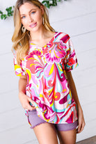 Haptics Orange & Pink Geometric Floral V Neck Top S Final Sale Haptics