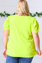 Haptics Neon Green Round Neck Puff Sleeve Crepe Top Haptics