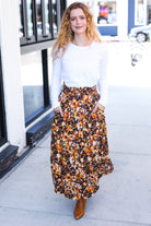 Haptics Casual Living Black Floral Tiered Smocked Waist Midi Skirt Haptics