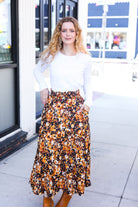 Haptics Casual Living Black Floral Tiered Smocked Waist Midi Skirt Haptics