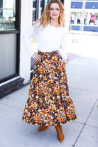 Haptics Casual Living Black Floral Tiered Smocked Waist Midi Skirt Haptics