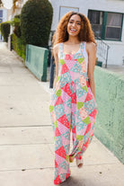 Haptics Stand Out Multicolor Boho Patchwork Wide Leg Overall Jumpsuit
