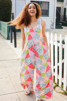 Haptics Stand Out Multicolor Boho Patchwork Wide Leg Overall Jumpsuit