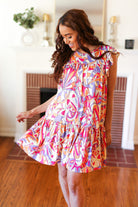 Haptics Multicolor Geometric Midi Flutter Sleeve Dress Final Sale