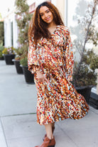 Feeling Femme Mocha Floral Print V Neck Satin Maxi Dress Haptics