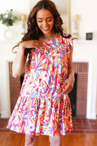 Haptics Multicolor Geometric Midi Flutter Sleeve Dress Final Sale