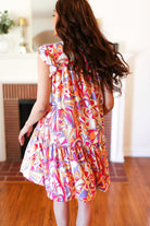 Haptics Multicolor Geometric Midi Flutter Sleeve Dress Final Sale