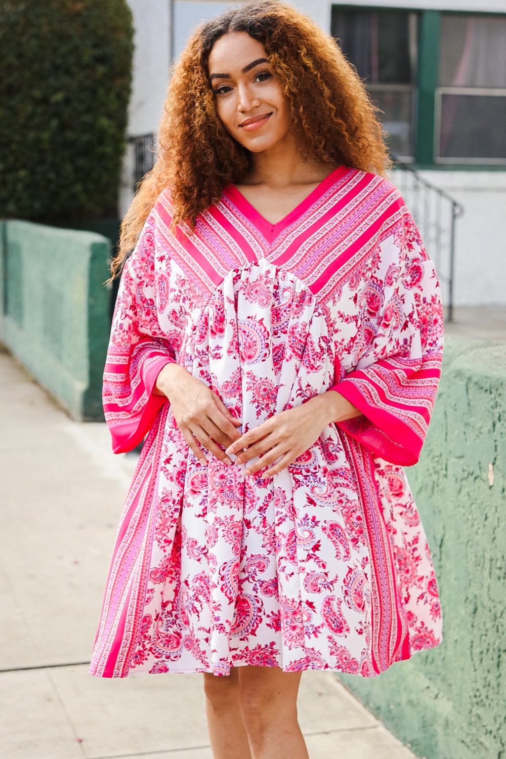 Haptics Red & Pink Paisley Drop Shoulder Kimono Dress Dresses