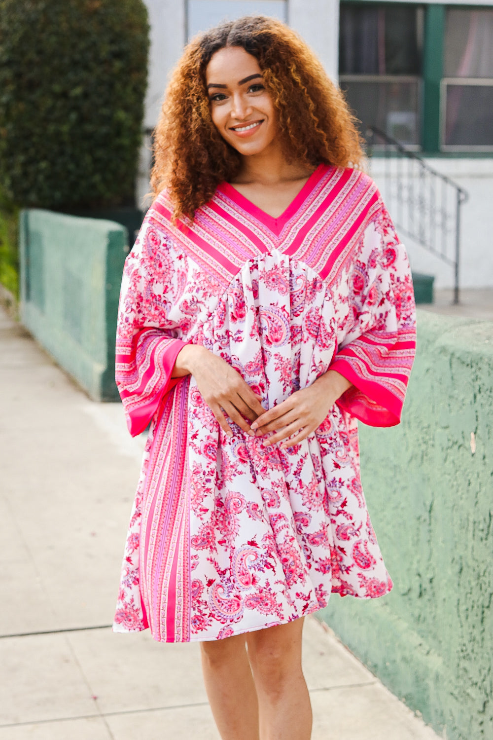 Haptics Red & Pink Paisley Drop Shoulder Kimono Dress Dresses