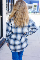 Haptics Boldly You Navy Plaid Fringe Button Down Shacket Haptics