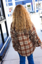 Haptics Boldly You Taupe & Rust Flannel Plaid Fringe Jacket Haptics