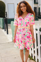 Haptics Rose Floral Print Ric Rack Trim Babydoll Dress