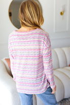 Haptics Everyday Casual Lilac & Fuchsia Textured Vintage Stripe Top Haptics