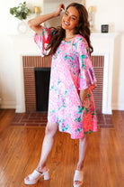 Hayzel Pink Floral & Animal Print Bell Sleeve Dress Final Sale Hayzel