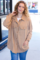 Haptics Weekend Ready Camel Terry Oversized Shirt Shacket Haptics