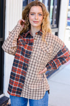 Haptics Make A Statement Rust & Taupe Plaid Color Block Shacket Final Sale