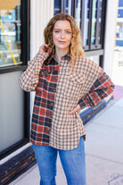 Haptics Rust & Taupe Plaid Color Block Shacket Haptics