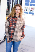 Haptics Make A Statement Rust & Taupe Plaid Color Block Shacket Final Sale