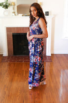 Haptics Navy Floral Fit and Flare Sleeveless Maxi Dress Haptics