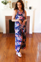 Haptics Navy Floral Fit and Flare Sleeveless Maxi Dress 3X Haptics