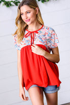 Haptics Red Boho Print Tie Neck Dolman Top Final Sale Haptics