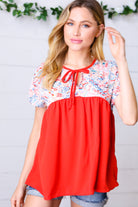 Haptics Red Boho Print Tie Neck Dolman Top Final Sale Haptics