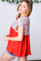 Haptics Red Boho Print Tie Neck Dolman Top Final Sale Haptics