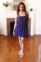 Haptics Indigo Terry Smocked Tank Top Baggy Shorts Romper Final Sale