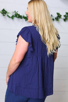 Haptics Navy Floral Embroidered Flutter Sleeve Top