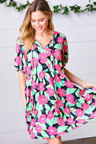 Haptics Multicolor Flat Floral Tiered Front Tie Pocketed Dress Final Sale Haptics