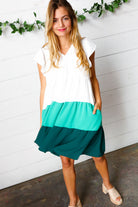 Haptics Seafoam & Emerald Tiered Frill Sleeve Midi Dress Final Sale