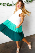 Haptics Seafoam & Emerald Tiered Frill Sleeve Midi Dress Final Sale
