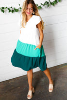 Haptics Seafoam & Emerald Tiered Frill Sleeve Midi Dress Final Sale