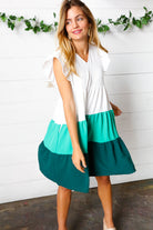 Haptics Seafoam & Emerald Tiered Frill Sleeve Midi Dress Final Sale