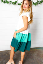 Haptics Seafoam & Emerald Tiered Frill Sleeve Midi Dress Final Sale