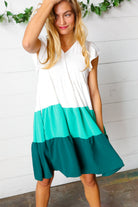 Haptics Seafoam & Emerald Tiered Frill Sleeve Midi Dress Final Sale