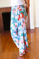 And The Why Vacay Vibes Green Floral Smocked Waist Side Slit Palazzo Pants AndTheWhy