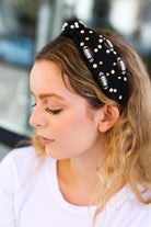 Black Stone & Gem Football Embellished Top Knot Headband Jane Ruth