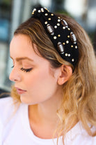 Black Stone & Gem Football Embellished Top Knot Headband Jane Ruth