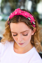 Fuchsia Stone & Gem Football Embellished Top Knot Headband Jane Ruth