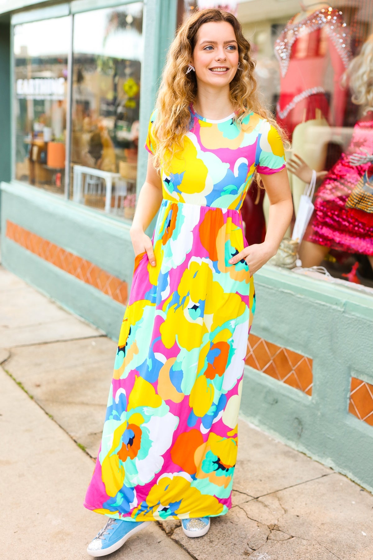 Beeson River Under Clear Days Yellow/Mint Floral Fit & Flare Maxi Dress Beeson River