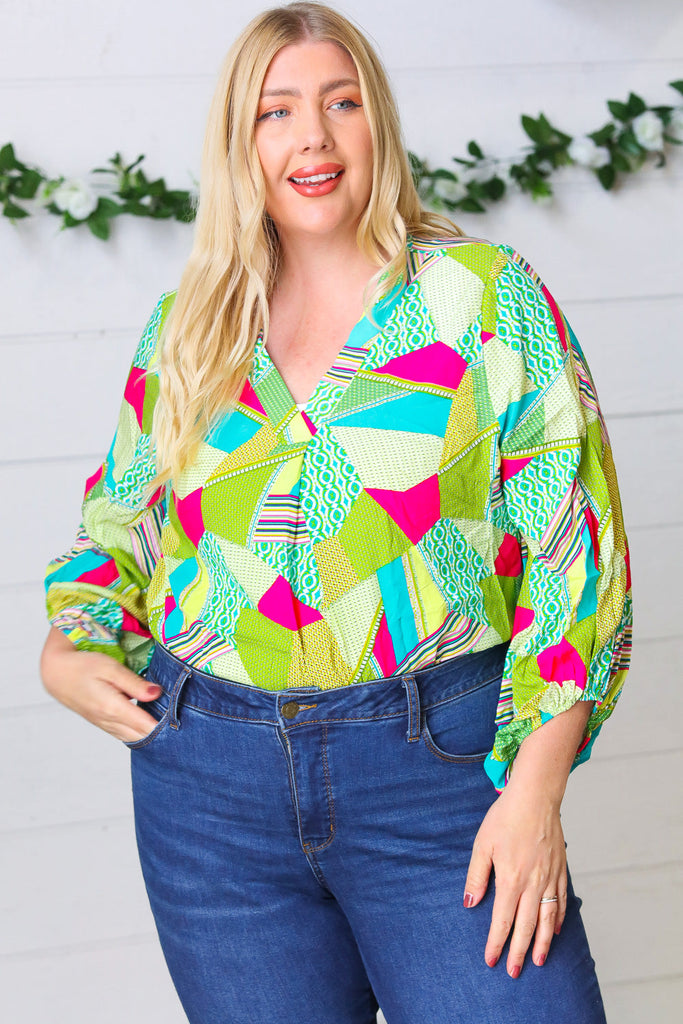 Final Sale Haptics Key Lime Geometric Color Block Top Haptics